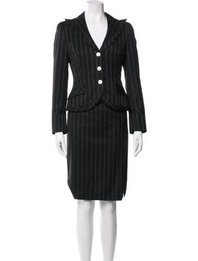 Pre-owned Rena Lange Silk Striped Skirt Set In Black
