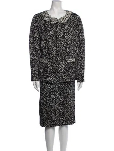 Pre-owned Rena Lange Silk Tweed Pattern Skirt Suit In Black
