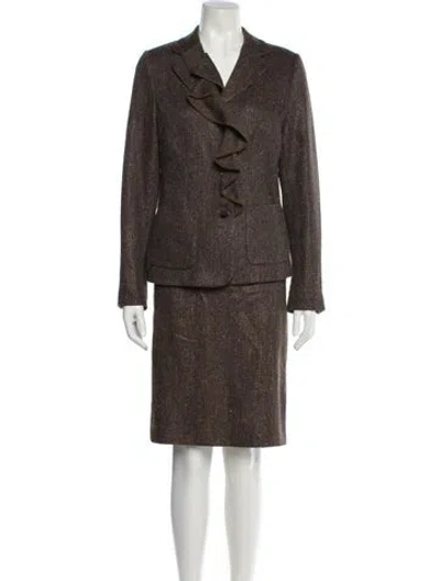 Pre-owned Rena Lange Silk Tweed Pattern Skirt Suit In Brown