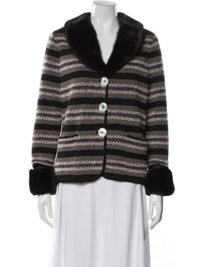 Pre-owned Rena Lange Striped Faux Fur Jacket In Black