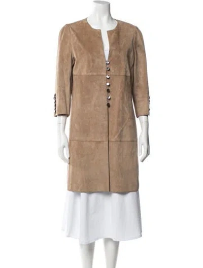 Pre-owned Rena Lange Suede Coat In Neutral