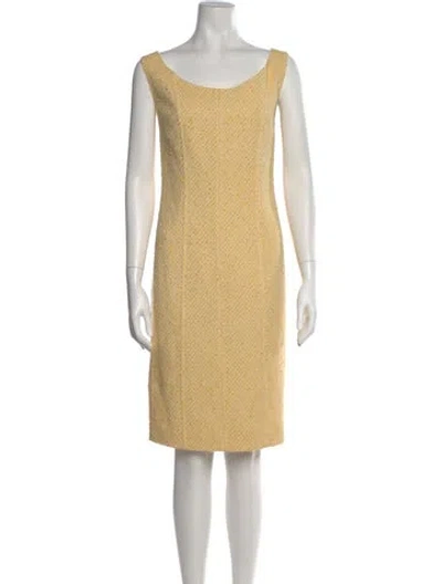 Pre-owned Rena Lange Tweed Knee-length Dress In Yellow