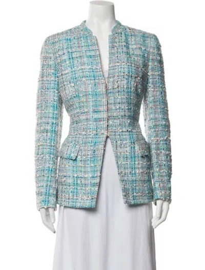 Pre-owned Rena Lange Tweed Pattern Blazer In Blue