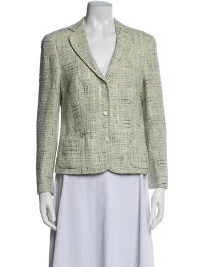Pre-owned Rena Lange Tweed Pattern Blazer In Green