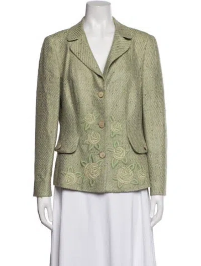 Pre-owned Rena Lange Tweed Pattern Blazer In Green