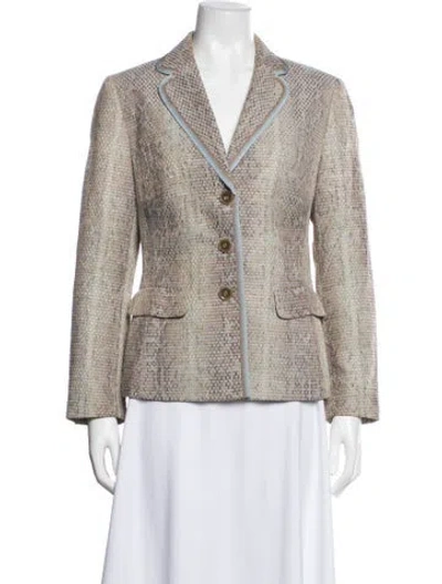 Pre-owned Rena Lange Tweed Pattern Blazer In Green/neutrals