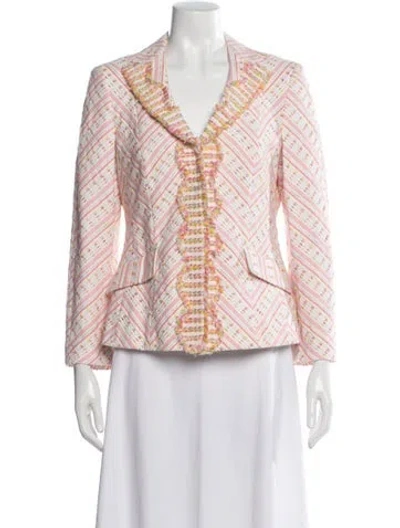 Pre-owned Rena Lange Tweed Pattern Blazer In Pink