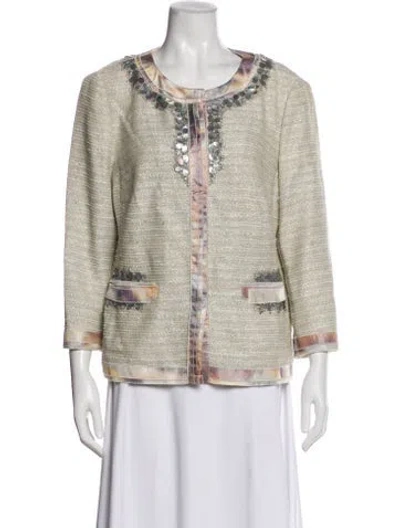 Pre-owned Rena Lange Tweed Pattern Evening Jacket In Neutral
