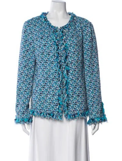 Pre-owned Rena Lange Tweed Pattern Jacket In Blue