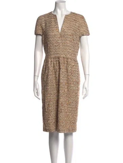 Pre-owned Rena Lange Tweed Pattern Knee-length Dress In Neutrals