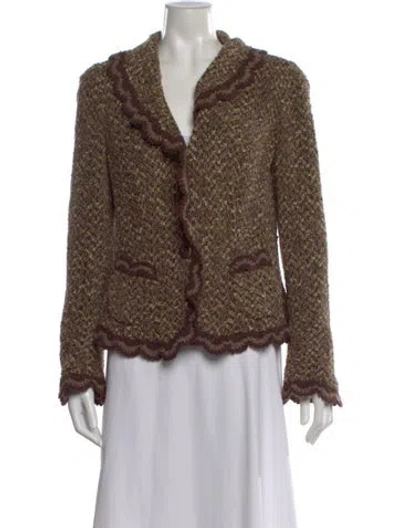 Pre-owned Rena Lange Tweed Pattern Open Front Sweater In Multi