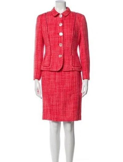 Pre-owned Rena Lange Tweed Pattern Skirt Set In Red