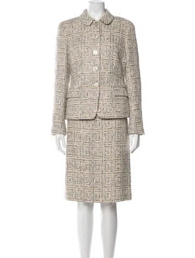 Pre-owned Rena Lange Tweed Patterned Skirt Suit In Neutral