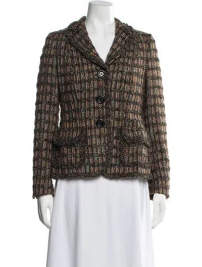 Pre-owned Rena Lange Tweed Tweed Pattern Blazer In Brown