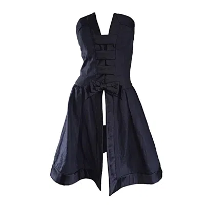 Pre-owned Rena Lange Vintage  Black Silk Avant Garde Strapless Overdress Cut Out Bow Dress