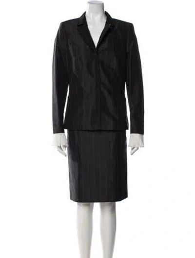 Pre-owned Rena Lange Vintage Silk Skirt Suit In Black