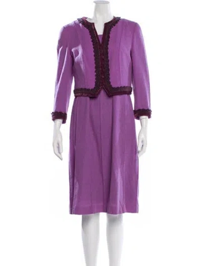Pre-owned Rena Lange Virgin Wool Crochet Trim Dress Set In Purple