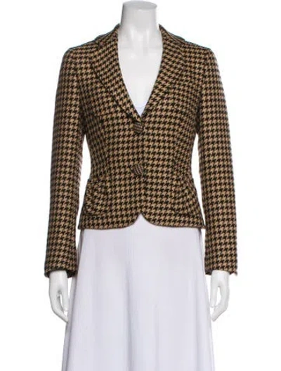 Pre-owned Rena Lange Virgin Wool Houndstooth Print Blazer In Brown