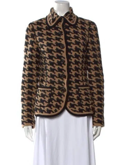 Pre-owned Rena Lange Virgin Wool Houndstooth Print Sweater In Neutrals
