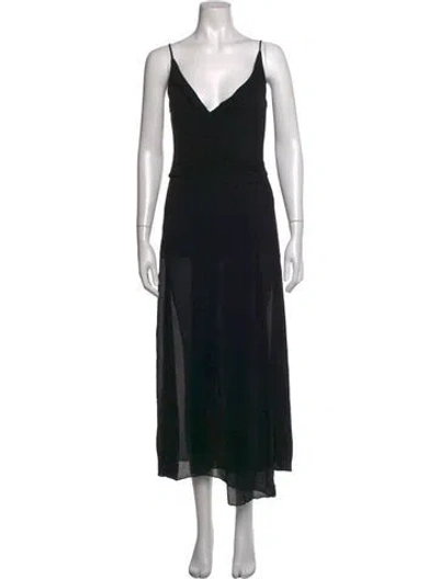 Pre-owned Rena Lange Virgin Wool Midi Length Dress In Black