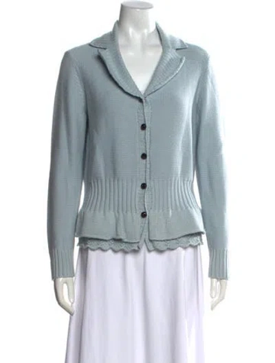 Pre-owned Rena Lange Virgin Wool Open Front Sweater In Blue