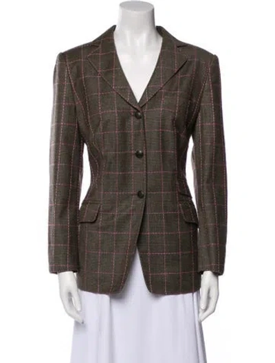 Pre-owned Rena Lange Virgin Wool Plaid Print Blazer In Green