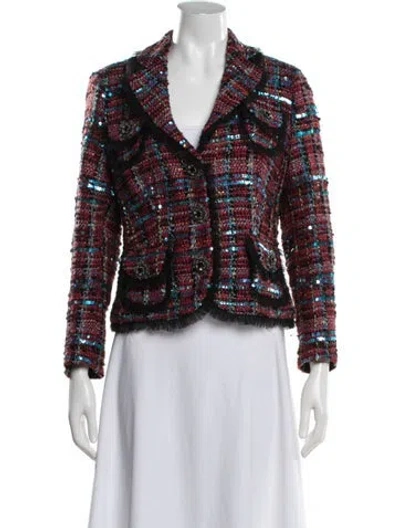 Pre-owned Rena Lange Virgin Wool Plaid Print Blazer In Red