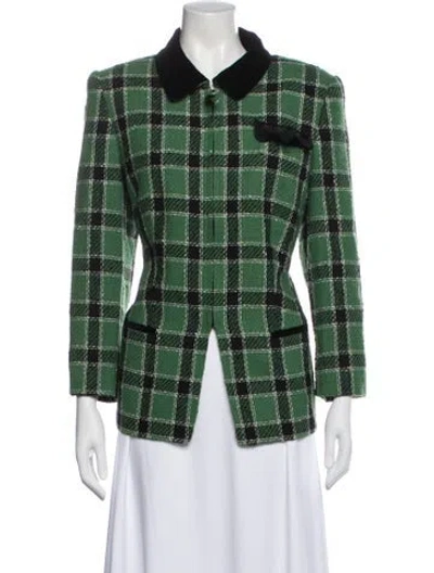 Pre-owned Rena Lange Virgin Wool Plaid Print Evening Jacket In Blue