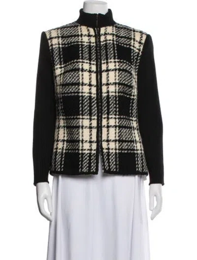 Pre-owned Rena Lange Virgin Wool Plaid Print Jacket In Black