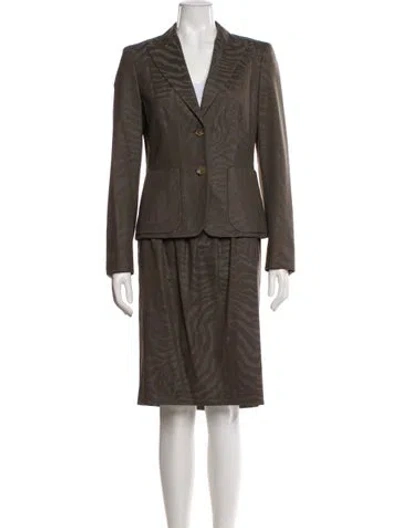 Pre-owned Rena Lange Virgin Wool Printed Skirt Set In Brown