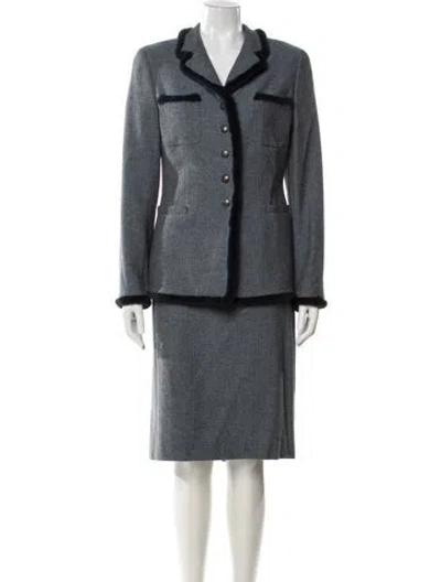 Pre-owned Rena Lange Virgin Wool Skirt Suit In Blue