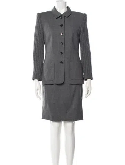 Pre-owned Rena Lange Virgin Wool Skirt Suit In Gray