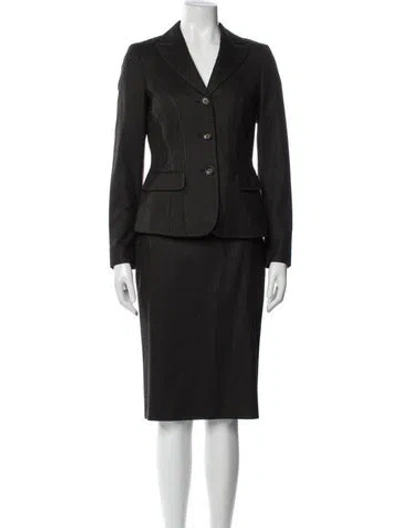 Pre-owned Rena Lange Virgin Wool Skirt Suit In Gray