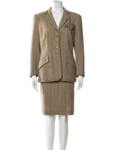 Pre-owned Rena Lange Virgin Wool Striped Skirt Suit