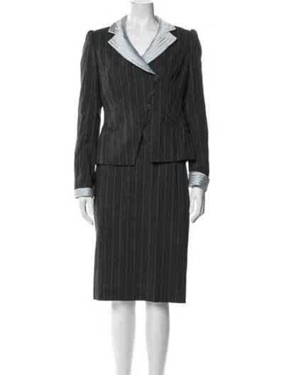 Pre-owned Rena Lange Virgin Wool Striped Skirt Suit In Grey
