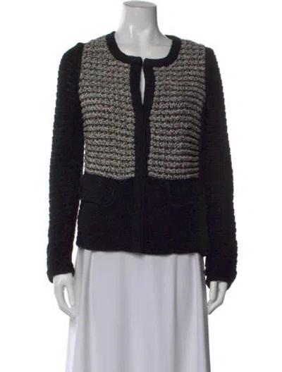 Pre-owned Rena Lange Virgin Wool Striped Sweater In Black