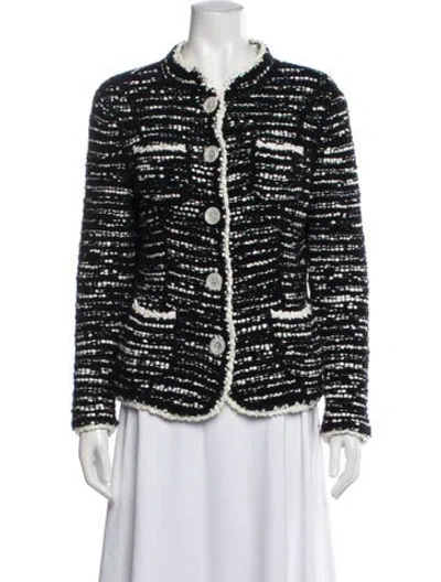 Pre-owned Rena Lange Virgin Wool Tweed Pattern Blazer In Black