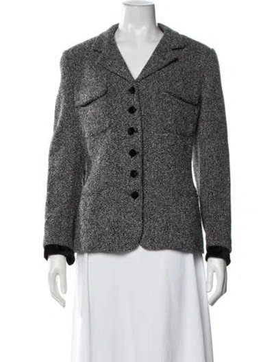 Pre-owned Rena Lange Virgin Wool Tweed Pattern Blazer In Gray