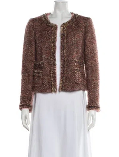 Pre-owned Rena Lange Virgin Wool Tweed Pattern Jacket In Brown