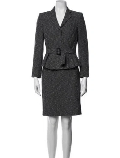 Pre-owned Rena Lange Virgin Wool Tweed Pattern Skirt Set In Grey