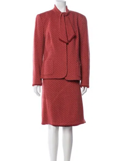 Pre-owned Rena Lange Virgin Wool Tweed Pattern Skirt Suit In Red