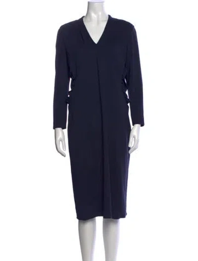 Pre-owned Rena Lange V-neck Knee-length Dress In Blue