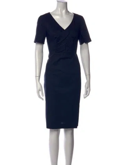 Pre-owned Rena Lange V-neck Knee-length Dress In Blue