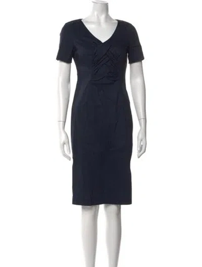 Pre-owned Rena Lange V-neck Knee-length Dress In Blue