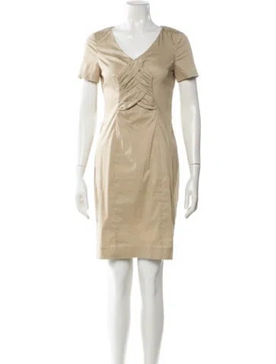 Pre-owned Rena Lange V-neck Knee-length Dress In Neutral