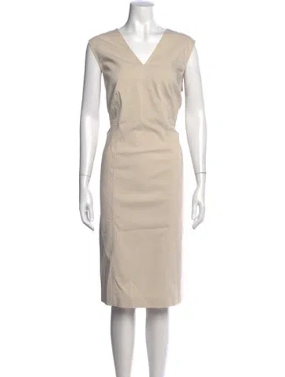 Pre-owned Rena Lange V-neck Knee-length Dress In Neutral