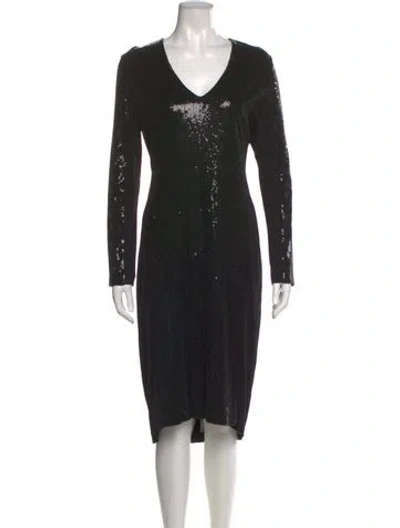 Pre-owned Rena Lange V-neck Midi Length Dress In Black