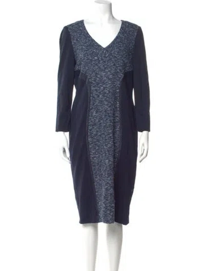 Pre-owned Rena Lange V-neck Midi Length Dress In Blue