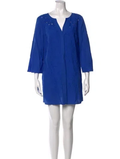 Pre-owned Rena Lange V-neck Mini Dress W/ Tags In Blue