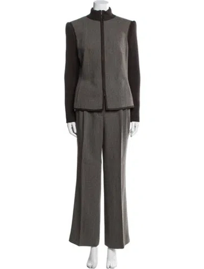 Pre-owned Rena Lange Wool Colorblock Pattern Pant Set In Black